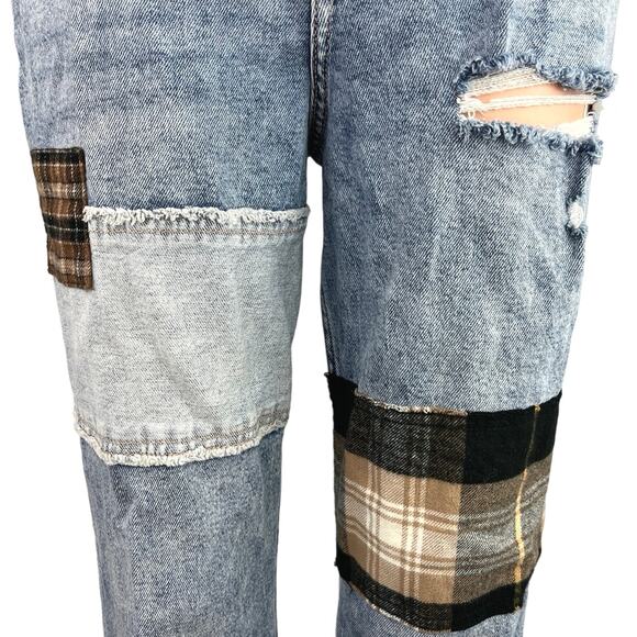 Hollister Blue Color Block High Rise Patchwork High Rise Mom Denim Jeans Size 27 - Picture 4 of 6